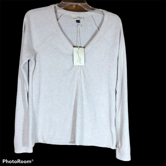 Universal Thread Womens Size Large Henley Top Long-Sleeve Oatmeal Heather New - Picture 1 of 12